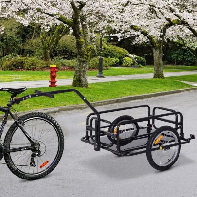  Folding Bicycle Cargo Storage Trolley Cart and Luggage Trailer with Hitch Black