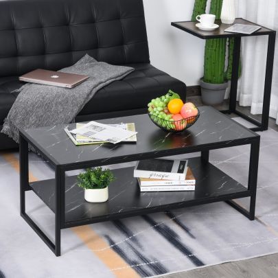  Faux Marble Steel Frame Coffee Table Black