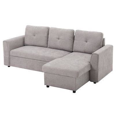  Sofa Bed Reversible Sectional Sofa Set Linen Sleeper Futon with Storage Grey