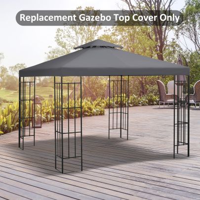  3(m) Gazebo Top Cover Double Tier Canopy Replacement Pavilion Roof Deep Grey