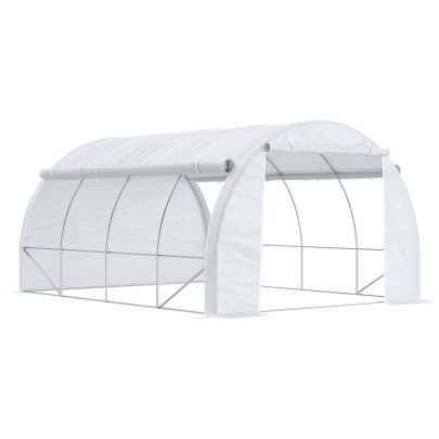 Outsunny 4 x 3 x 2 m Polytunnel Greenhouse with Steel Frame, Reinforced Cover, Zippered Door and 8 Windows for Garden and Backyard, White