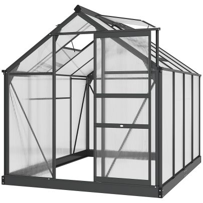 Outsunny Clear Polycarbonate Greenhouse Large Walk-In Green House Garden Plants Grow Galvanized Base Aluminium Frame with Slide Door, 6 x 8ft
