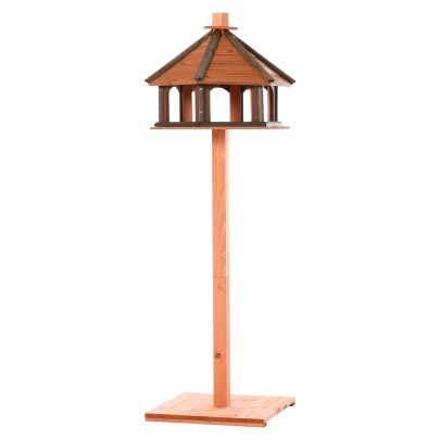  Wooden Bird Feeder Bird Table Bird House with Water-resistant Roof Brown