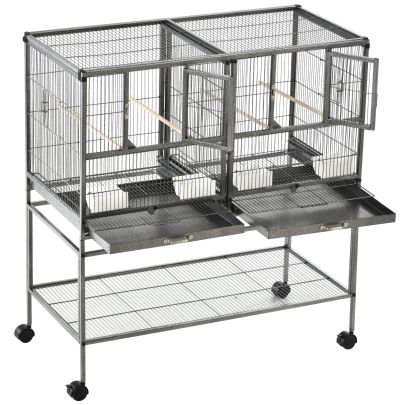  Large Modern Bird House Parrot Cage with Food and Water Bowls, Black and Grey