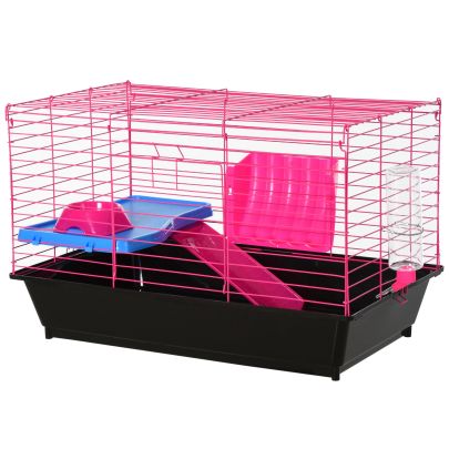  Dwarf Hamster Metal Cage Guinea Pigs Hutches w/ Tunnels Pink