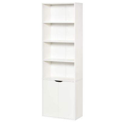  2 Door 4 Shelves Tall Bookcase Modern Bookshelf Storage Display Unit White