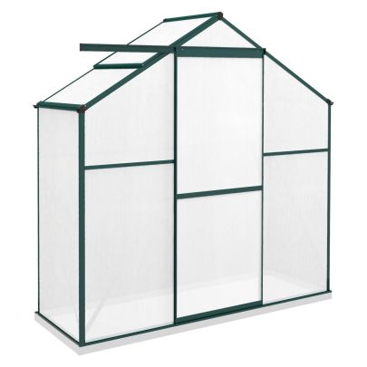 Outsunny 6 x 2.5ft Polycarbonate Greenhouse Walk-In Green House with Rain Gutter, Sliding Door, Window, Foundation, Green