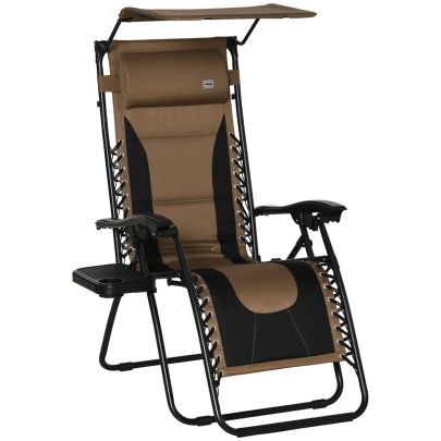 Outsunny Zero Gravity Lounger Chair, Folding Reclining Patio Chair with Shade Cover, Cup Holder and Headrest for Poolside, Camping, Brown