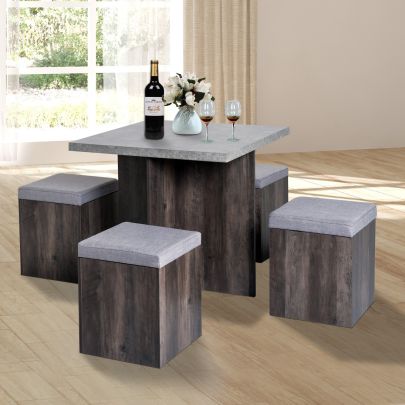  Particle Board Space Saving Indoor & Outdoor 4 Seater Dining Set Grey