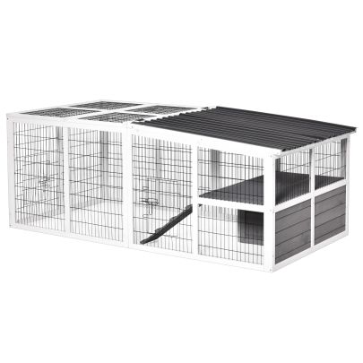  Rabbit Hutch Wooden Small Animal Cage Pet Run Cover Indoor Outdoor, Grey