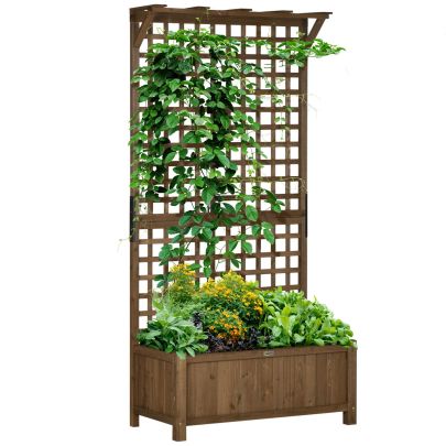 Outsunny Wood Planter with Trellis for Vine Climbing, Raised Garden Bed, Privacy Screen for Backyard, Patio, Deck, Coffee