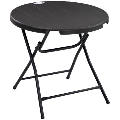 Outsunny Foldable Round Garden Table for 4, Outdoor Dining Table with HDPE Tabletop and Steel Frame, 80 x 80 x 73 cm, Dark Grey