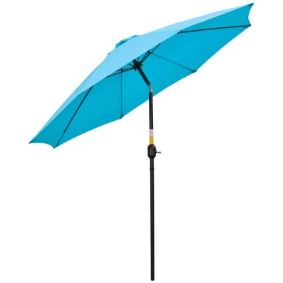 Outsunny 2.6M Patio Parasol Sun Umbrella, Tilt Shade Shelter Canopy with Crank 8 Ribs Aluminium Frame, Blue