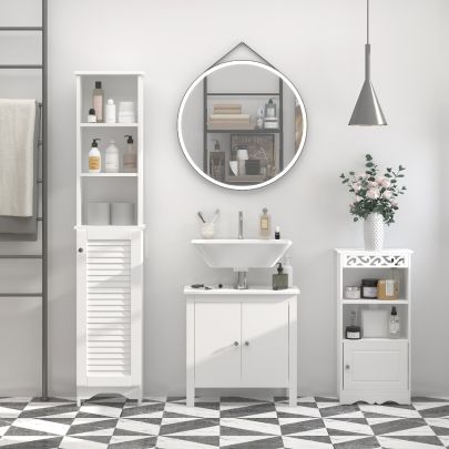  Freestanding 6-Tier Tall Bathroom Storage Cabinet White