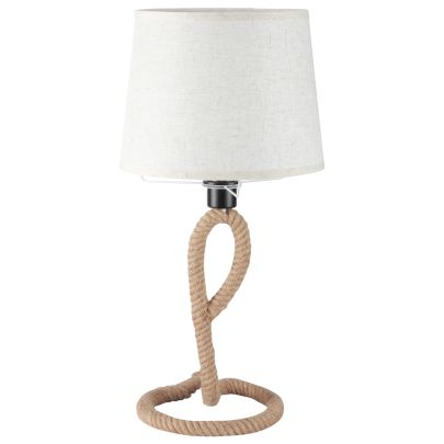  Farmhouse Table Lamp with Rope Base, Desk Fabric Light, Bedroom, Living room