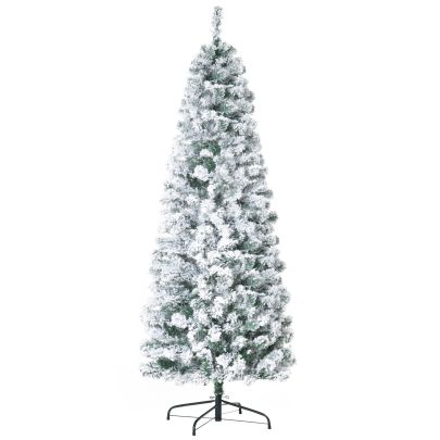 HOMCOM 6FT Prelit Snow Flocked Christmas Tree w/ Light, Indoor Home Xmas Decoration