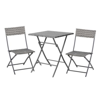 3 PCS Chair Bistro Set Garden Patio Table & Chair Black Rattan Furniture Grey