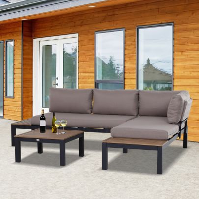  3-Piece Aluminium Frame Outdoor Garden Furniture Set Mixed Grey