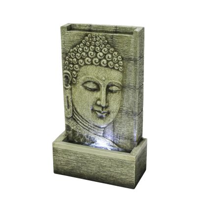 Light Grey Buddha Wall Oriental Solar Powered Water Feature
