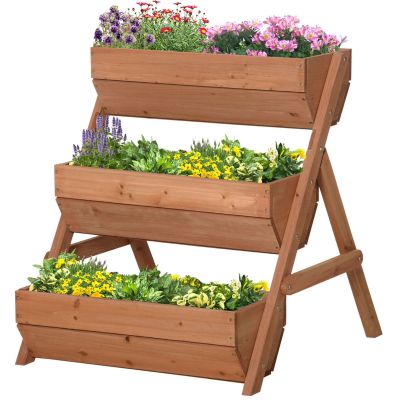 Outsunny 3 Tier Raised Garden Bed Wooden Elevated Planter Box Kit, 66L for Flower, Vegetable, Herb, 65x75x78cm, Brown