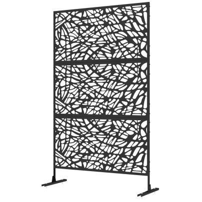 Outsunny Metal Decorative Privacy Screen Outdoor Divider, Black Twisted Lines