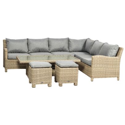 Wentworth Single Weave Premium Rattan 7 Seater Corner Dining Set With Rectangle Table In Brown