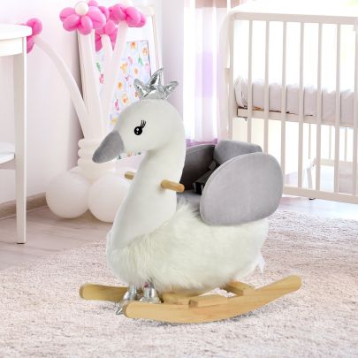   Toddlers Swan Plush Rocking Ride On w/ Sound White/Grey