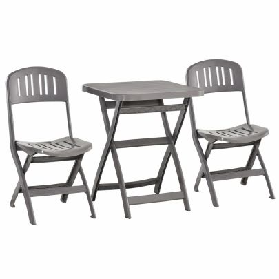Outsunny 3 Piece Garden Bistro Set w/ Foldable Design Garden Coffee Table Two Chairs One Square Table - Grey