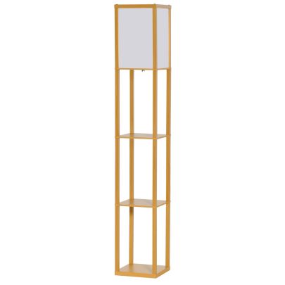  4-Tier Floor Lamp Standing Lamp with Storage Shelf for Home Office Dorm Natural
