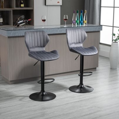  Bar Stool Set of 2 Velvet-Touch Adjustable Height Swivel Chairs Footrest