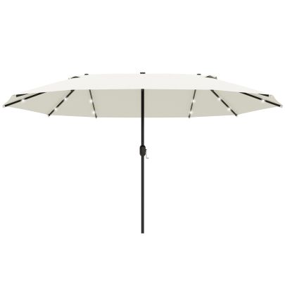  4.4m Double-Sided Sun Umbrella Patio Parasol LED Solar Lights Cream White
