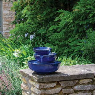 Blue Three Bowl Contemporary Water Feature