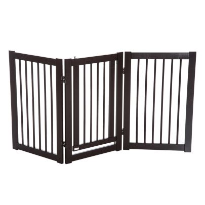  MDF Freestanding Expandable Pet Gate w/ Latched Door Brown