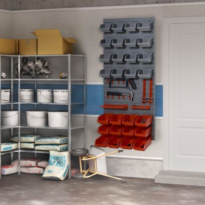 DURHAND PP Wall Mounted Tools & Hardware Storage Unit w/ Containers