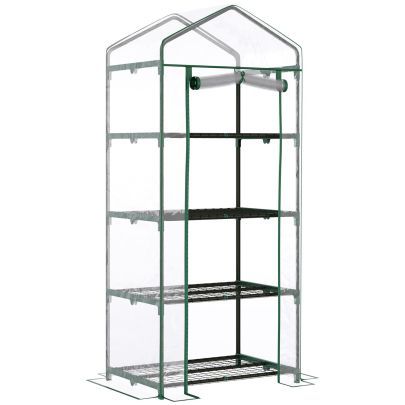 Outsunny 4 Tiers Mini Portable Greenhouse Plant Grow Shed Metal Frame Transparent Clear Cover 160H x 70L x 50Wcm