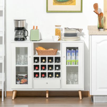  Modern Sideboard Cabinet Kitchen Cupboard with Glass Doors, Drawer & Wine Rack