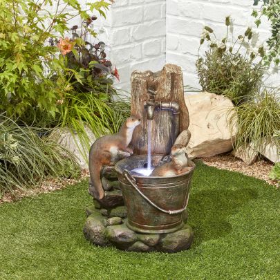 Kelkay Solar Playful Otters with lights Water Feature