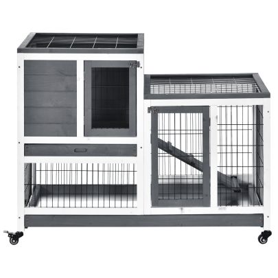 Small Animals 2-TierFir Wood Guinea Pigs Hutches Indoor Hutch Grey
