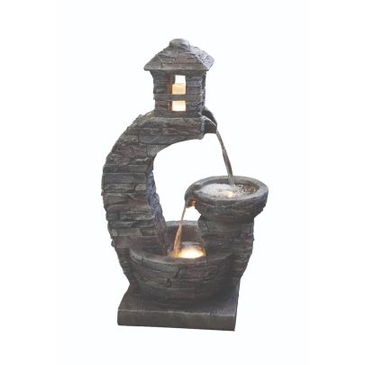 Stone Pouring Lantern Oriental Solar Powered Water Feature
