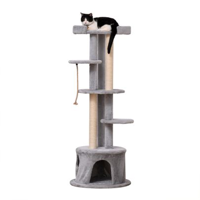  Φ55 x 150H cm Cat Tree Multi-level Kitten Tower w/ Scratching Post Condo Plush Perches Grey
