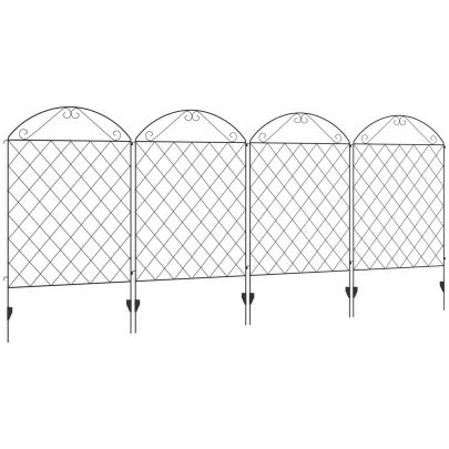 Outsunny Decorative Fence, 43in x 11.5ft Outdoor Picket Panels, 4PCs Rustproof Metal Wire Landscape Flower Bed Border Edging Animal Barrier, Black