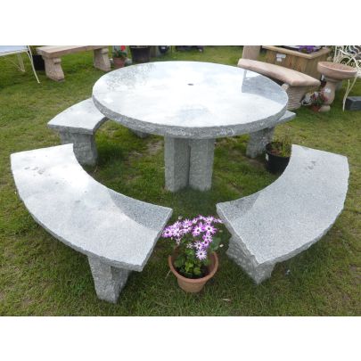 Enfield Table Set Grey Granite Or Pinky Granite Rustic Edges (120x120x120)