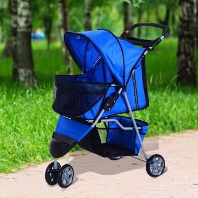 PawHut Dog Stroller Pushchair Oxford Cloth Three Wheel Pram Blue - Suitable for Small Pets