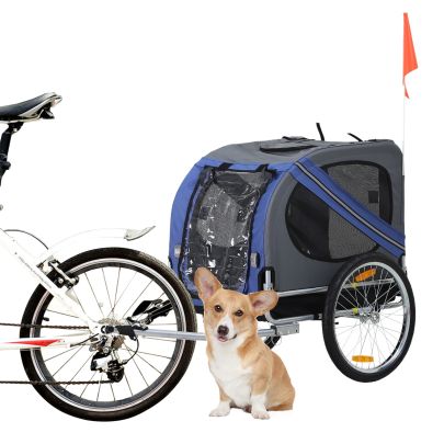  Dog Bike Trailer Foldable Pet Bike Carrier with Suspension- Blue