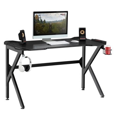  Gaming Desk Computer Writing Home Office Study Table with Cup Holder Headphone Hook and Cable Managment Holes Black