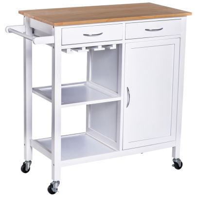  Kitchen Island W/2 Drawers-White/Natural Wood Colour
