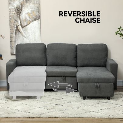 HOMCOM L Sofa Bed, with Storage Charcoal Grey
