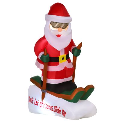 HOMCOM 4ft Christmas Inflatable Decoration with Santa Claus Skiing for Party Holiday