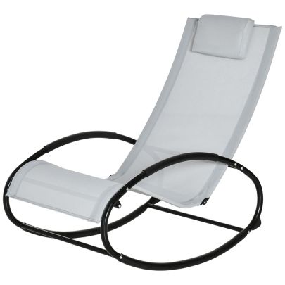 Outsunny Outdoor Rocking Chair Sun Lounger Recliner Rocker with Texteline Fabric Patio Garden Relaxer with Pillow Grey