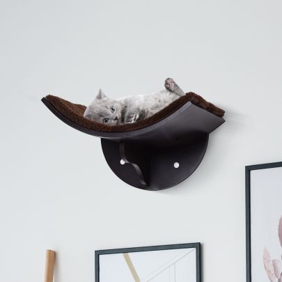  Cats Wall-Mounted MDF Shelf Bed w/ Fleece Cushion Brown